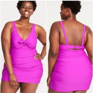 Old Navy Tie-Front Slim Swim Dress Fuschia Purple 2x